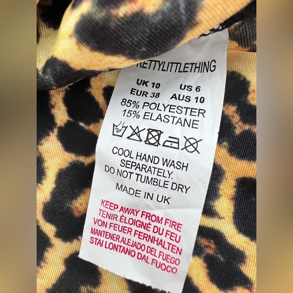 NWT: PRETTYLITTLETHING Leopard Puff Sleeve Strapless Bikini Top - Picture 8 of 10